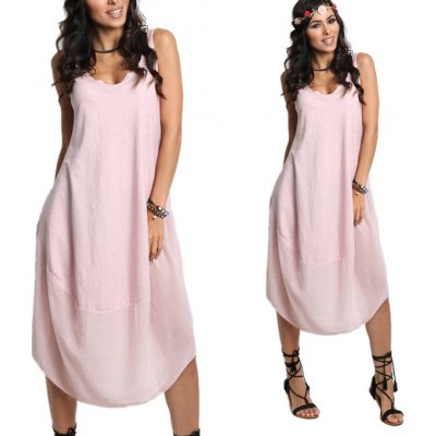 Fashionweek nádherné módní letní bavlněné šaty Boho Italy A607 světle růžová – Zboží Mobilmania
