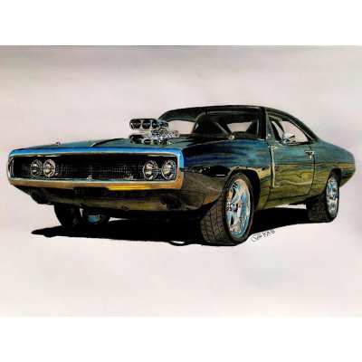 Tomáš Obert, Dodge Charger 1970 R/T - Rychle a zběsile, pastelka, 30 x 21 cm – Zboží Mobilmania