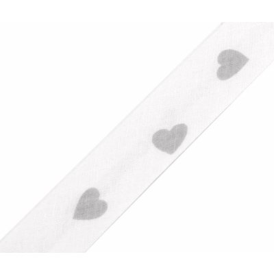 Prima-obchod Šikmý proužek bavlněný vzorovaný šíře 20 mm zažehlený, barva 860004/01 bílá srdce – Zboží Mobilmania