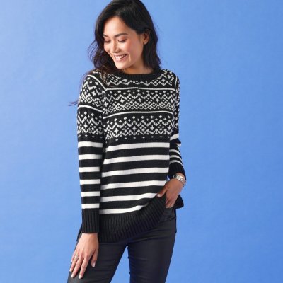 Blancheporte Tunikový pulovr se žakárovým vzorem černá bílá – Zboží Mobilmania