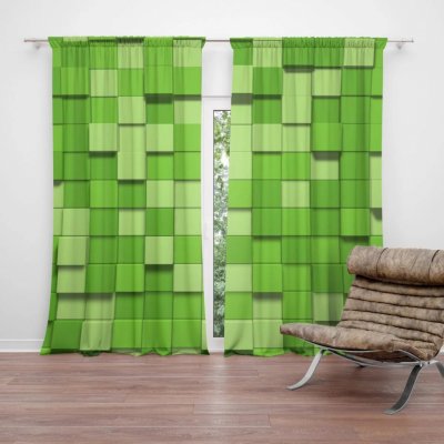 Závěsy Green Blocks 3D: 2 ks - 140x250 cm - Sablio – Sleviste.cz