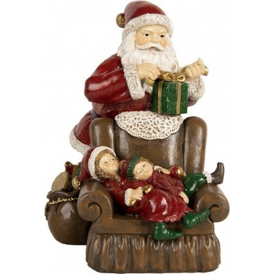 Clayre & Eef Červená vánoční dekorace Santa stojící u křesla s dětmi - 17*13*18 cm – Hledejceny.cz