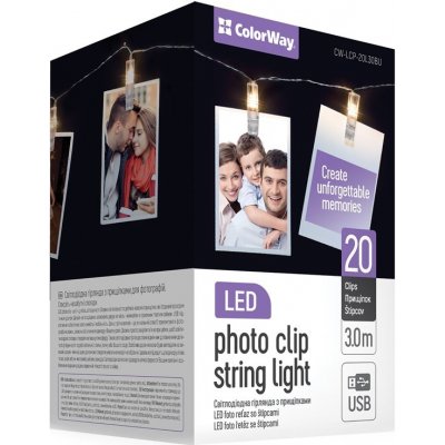 COLORWAY LED fotokolíčky 20 LED délka 3 m teplá bílá napájení USB CW-LCP-20L30BU