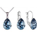 Swarovski Elements Pear stříbrná sada set souprava náušnice a přívěsek s řetízkem modrá slzička kapka 39169.4 Denim Blue modrá tmavá riflová džínová – Zboží Dáma