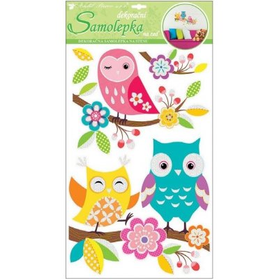 Room Decor 10224 Samolepicí dekorace na stěnu barevné sovy s glitry na zeď ( 60 x 32 cm ) – Zboží Dáma