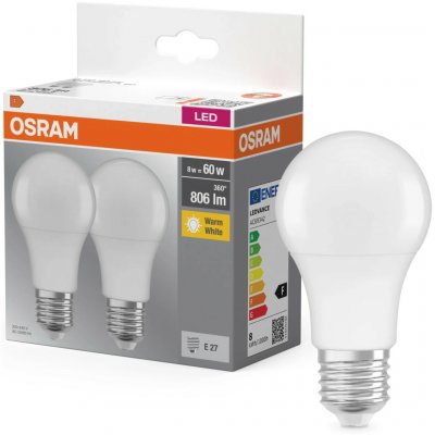 Osram sada 2x LED žárovka E27, A60, 8,5W, 806lm, 2700K, teplá bílá – Hledejceny.cz