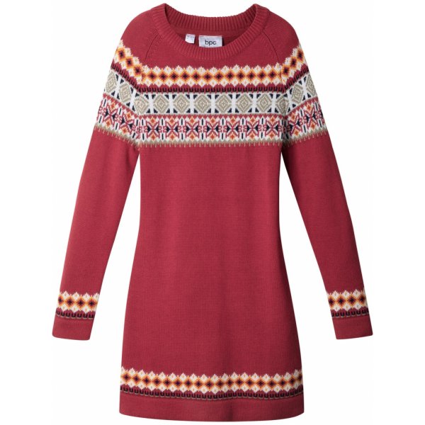 Kojenecké šatičky a sukně BONPRIX pletené šaty s norským vzorem Červená