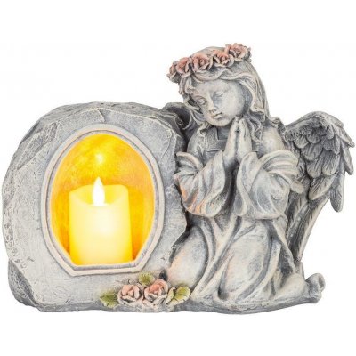 MagicHome Dekorace Anděl modlící se svíčkou LED polyresin na hrob 28x13x21,5cm – Sleviste.cz