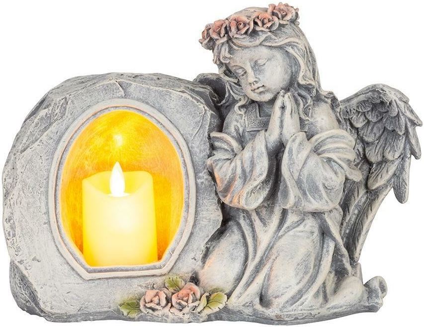 MagicHome Dekorace Anděl modlící se svíčkou LED polyresin na hrob 28x13x21,5cm