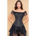 Korzety.cz Korzet Extra stahovací korzet přes poprsí v prodloužené délce na společenské události z černého brokátu pro pas – Zboží Dáma