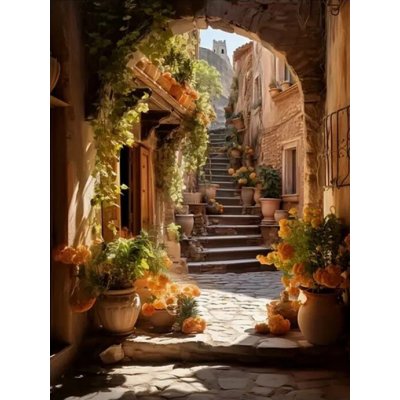 Norimpex diamantové malování Ulička zdobená květinami 30 x 40cm – Sleviste.cz