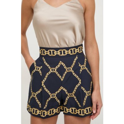 Twinset Bavlněné šortky vzorované high waist 241TP2731 tmavomodrá