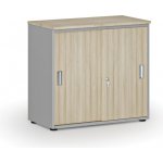 Primo Kancelářská skříň se zasouvacími dveřmi GRAY, 740 x 800 x 420 mm, šedá/dub přírodní – Zboží Mobilmania