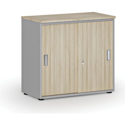 Primo Kancelářská skříň se zasouvacími dveřmi GRAY, 740 x 800 x 420 mm, šedá/dub přírodní – Zboží Mobilmania
