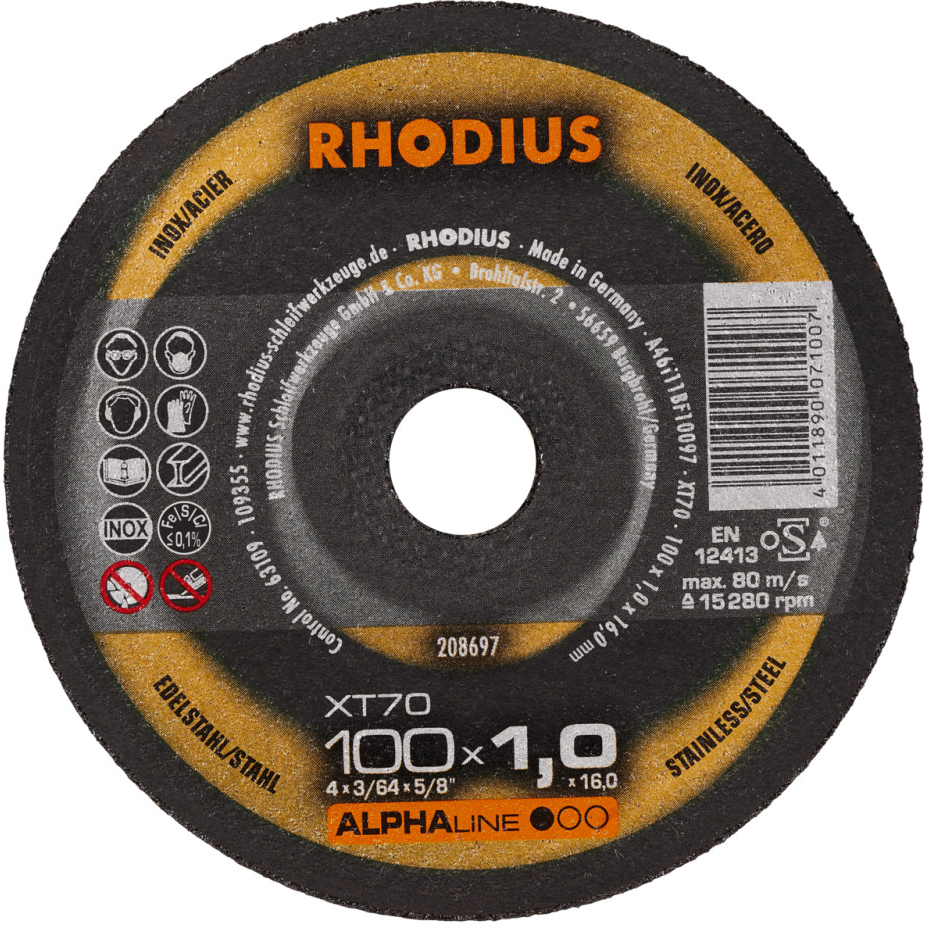 RHODIUS Extra tenký řezný kotouč XT70 100 x 1,0 x 16,00 ALPHAline 208697