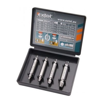 vytahovák zalomených šroubů, sada 4ks, na šrouby M5-14, HSS, EXTOL PREMIUM – Zboží Mobilmania