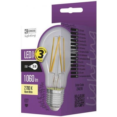 Emos LED žárovka Filament A60 8W E27 Teplá bílá od 111 Kč - Heureka.cz