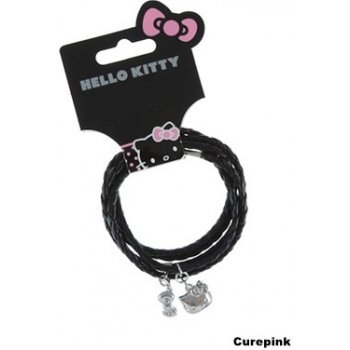CurePink Kožené náramky Hello Kitty s přívěskem černá kůže 301832