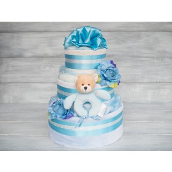 PASTELL Decor Třípatrový plněný plenkový dort pro chlapečka - modrý 2 - Miminko váží 3 - 6 kg 50/56 - Miminku jsou 0 - 2 m