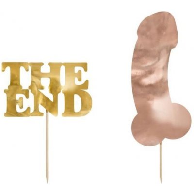 Dekorace na dort PENIS růžovozlatý a nápis "THE END" zlatý - 2 ks - Rozlučka se svobodou - PartyDeco – Zbozi.Blesk.cz