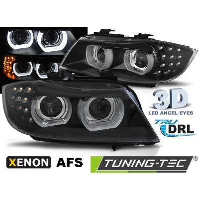 Přední světla 3D LED angel eyes, LED blinkr, D1S xenon, BMW E90/E91 09-11 s AFS černá | Zboží Auto