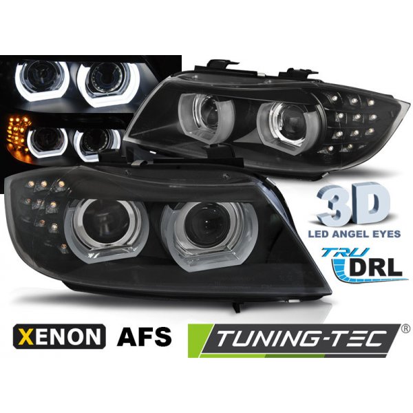 Přední světlomet Přední světla 3D LED angel eyes, LED blinkr, D1S xenon, BMW E90/E91 09-11 s AFS černá