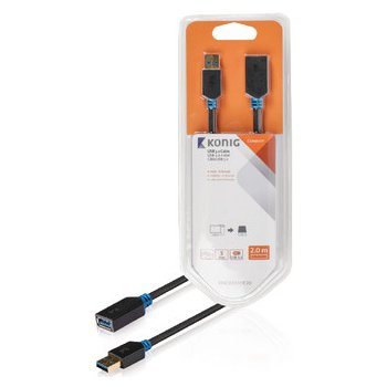 König KNC61010E20 USB 3.0, zástrčka A – zásuvka A, 2m, šedý