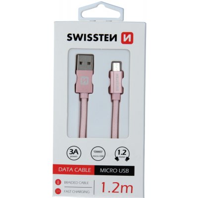 Swissten 71522205 USB 2.0, zástrčka A - zástrčka micro B, opletený, 1,2m, růžovo-zlatý