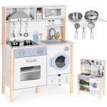 ecotoys Dřevěná hrací kuchyňka pro děti se zvuky LED diodami troubou pračkou kuchyňskými doplňky – Sleviste.cz