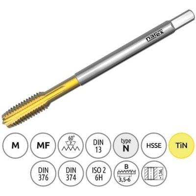 Narex Ždánice 041535452125000 - Závitník strojní M12,0x1,5mm typ 3043 kód 3510 TiN, lícování ISO2 (6H), DIN 374 – Hledejceny.cz