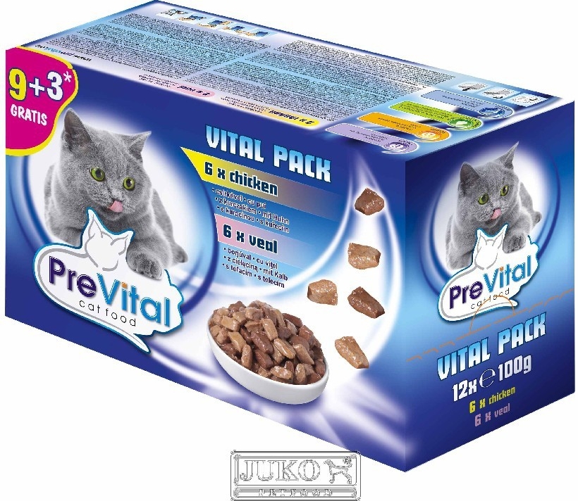 PreVital kočka 12 pack kuře tele losos 100 g