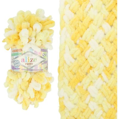 Alize Puffy Color 5921 žlutá a bílá – Zboží Dáma Alize Puffy Color 5921 žlutá a bílá – Zboží Dáma
