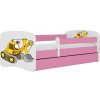 Postel Kocot Kids Babydreams bagr růžová se šuplíky s matrací