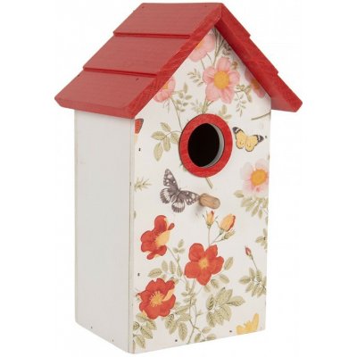 Bílo-červená dřevěná ptačí budka s květy Birdhouse - 15*10*22 cm - Clayre & Eef – Hledejceny.cz