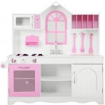 Derrson dřevěná kuchyňka XXL Paris růžová s oknem – Sleviste.cz