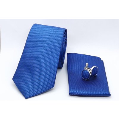 Decofashion sada s jemnou aplikací- kravata kapesníček a manžetové knoflíčky královsky modrá – Sleviste.cz