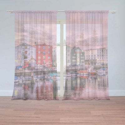 Sablio Záclony Barevné domky na pobřeží: 2ks 150x250cm – Hledejceny.cz