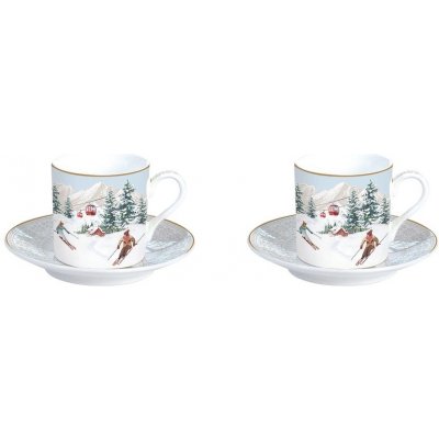 Easy Life Porcelánový set šálek s podšálkem na espresso lyžaři Chalet 2 x 75 ml – Zbozi.Blesk.cz