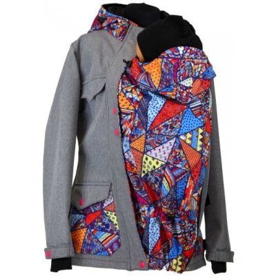 Shara softshellová bunda zimní vsadka se vzorem přední nošení šedá žíhaná bláznivé trojúhelníky – Sleviste.cz