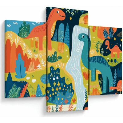 Obraz - Veselí dinosauři, třídílný 90x60 cm – Hledejceny.cz
