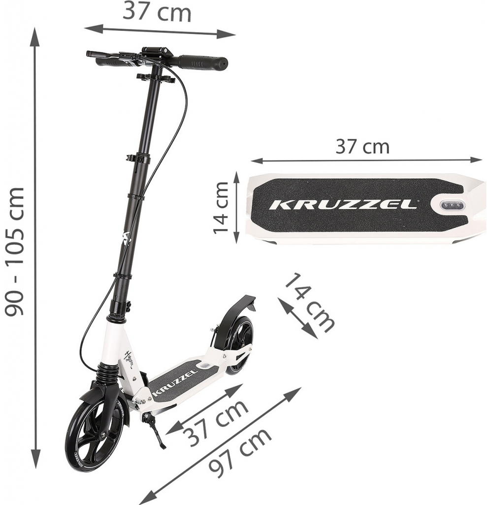 Kruzzel 23551 koloběžka odpružená s ruční brzdou bílá