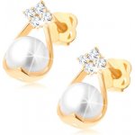 Šperky eshop zlaté briliantové náušnice čtyři diamanty kontura kapky s bílou perlou BT503.46 – Sleviste.cz