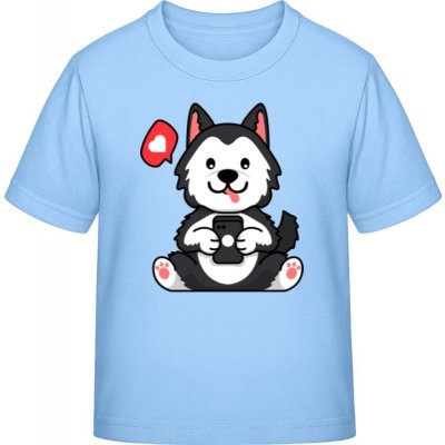 E190 tričko pro děti Design Pes hrající si na telefonu modrá obloha – Zboží Mobilmania