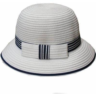 Krumlovanka letní dámský klobouk Cloche s modro bílou stuhou Fa-43482 bílý – Zboží Mobilmania