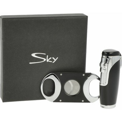 Sada pro kuřáky doutníků Sky, zapalovač, vyštípávač, černostříbrná – Sleviste.cz