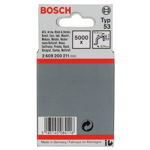 Nýt trhací Sponky do sponkovaček Bosch PTK 3,6 LI, PTK 14 E Duotac, HT 14 a HMT 57 - 10x0.74x11.4mm, 5000ks, typ 53 (2609200211)