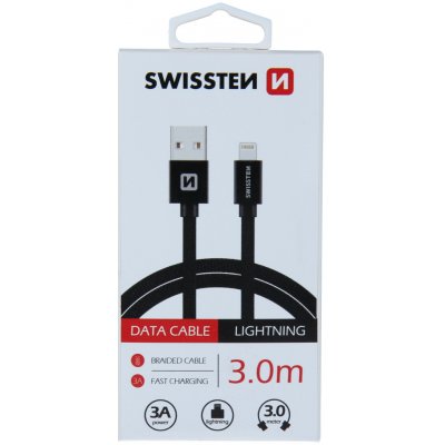 Swissten kabel Textile USB/LIGH 3,0m, černá – Zboží Mobilmania