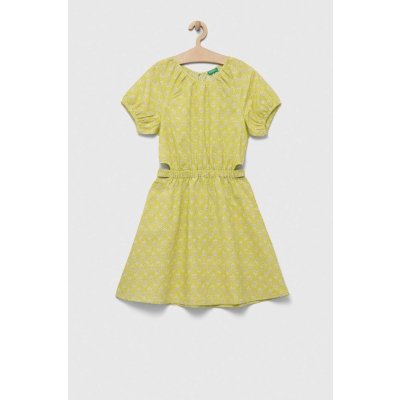 United Colors of Benetton dětské lněné šaty mini 4XTWCV019.G.SEASONAL zelená