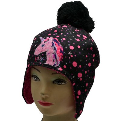 RDX zimní čepice na uši s bambulí Jednorožec černá – Zboží Dáma