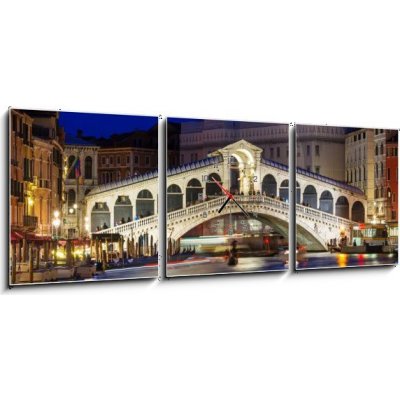 Obraz s hodinami 3D třídílný - 150 x 50 cm - Night view of Rialto bridge and Grand Canal in Venice. Italy Noční pohled na most Rialto a Canal Grande v Benátkách. Itálie